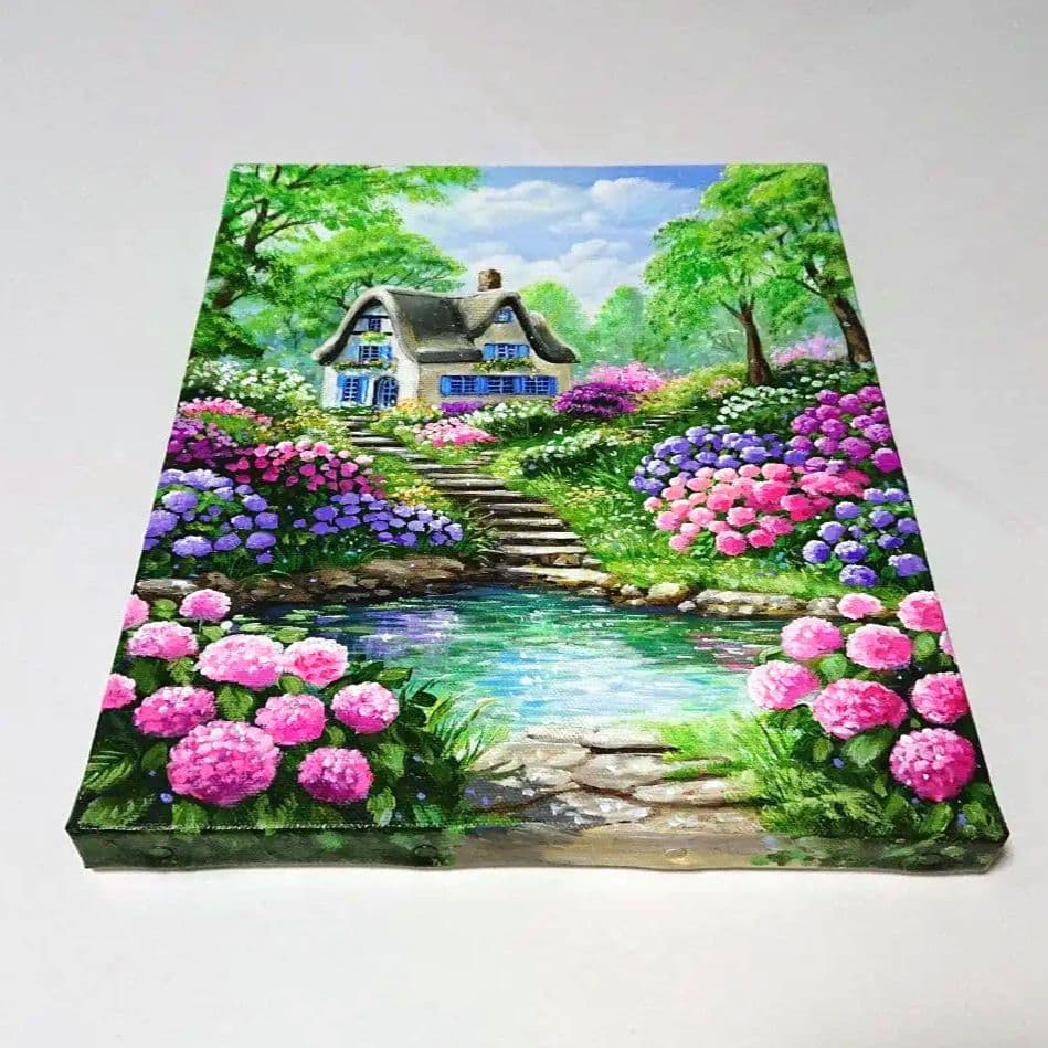【紫陽花が咲く頃】アクリル画 F3 風景画 絵画