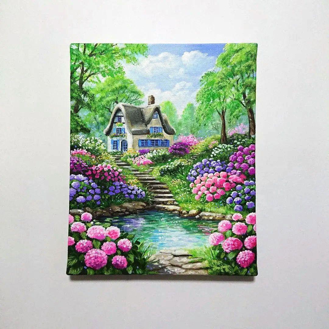 【紫陽花が咲く頃】アクリル画 F3 風景画 絵画