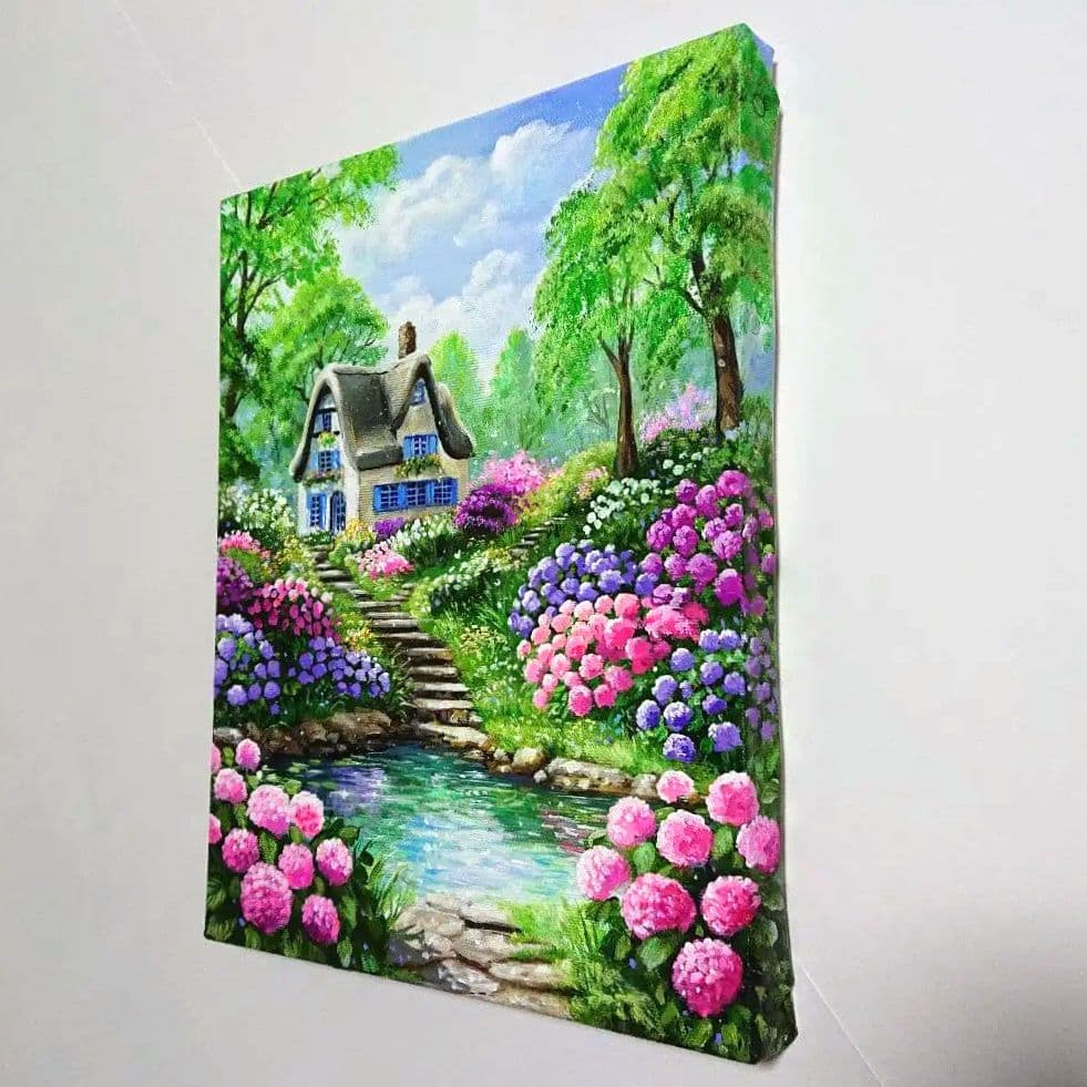 【紫陽花が咲く頃】アクリル画 F3 風景画 絵画