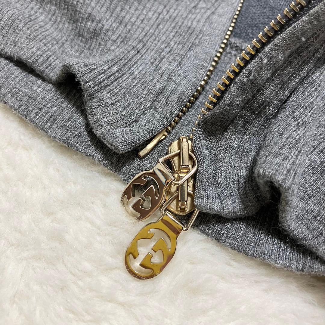 GUCCI フルジップ パーカー ブルゾン GG柄 ライン XS グレー 金金具