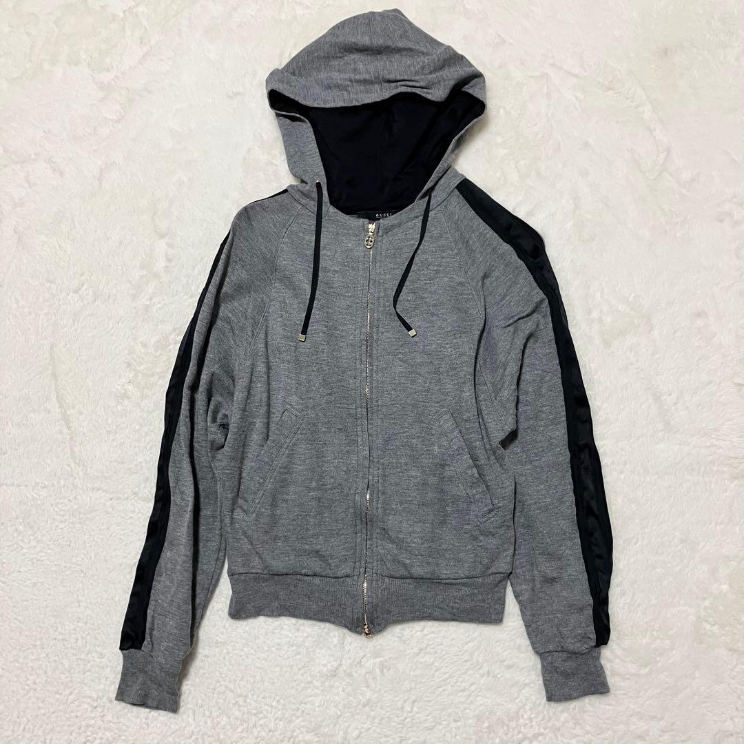 GUCCI フルジップ パーカー ブルゾン GG柄 ライン XS グレー 金金具