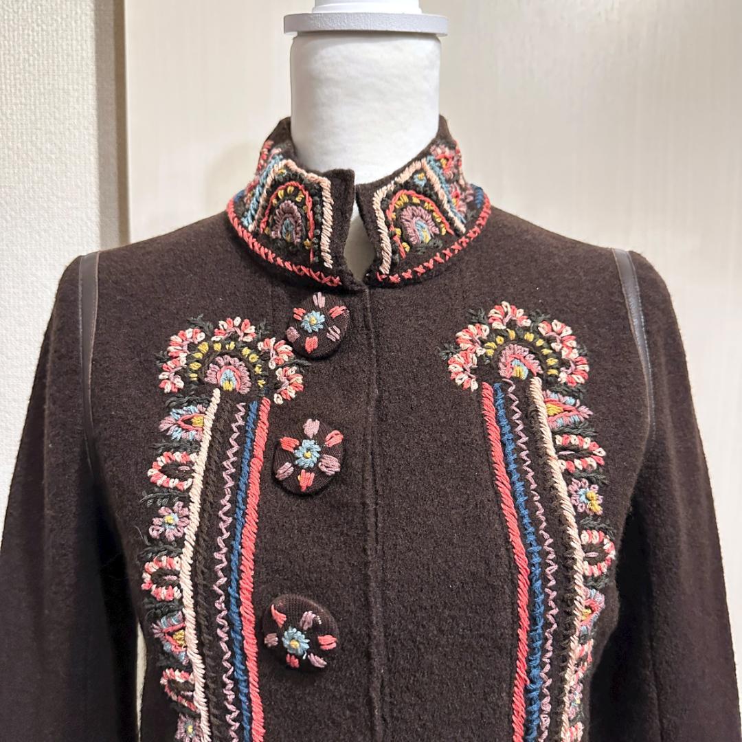 KENZO　刺繍コート　ブラウン　サイズM　HR0864