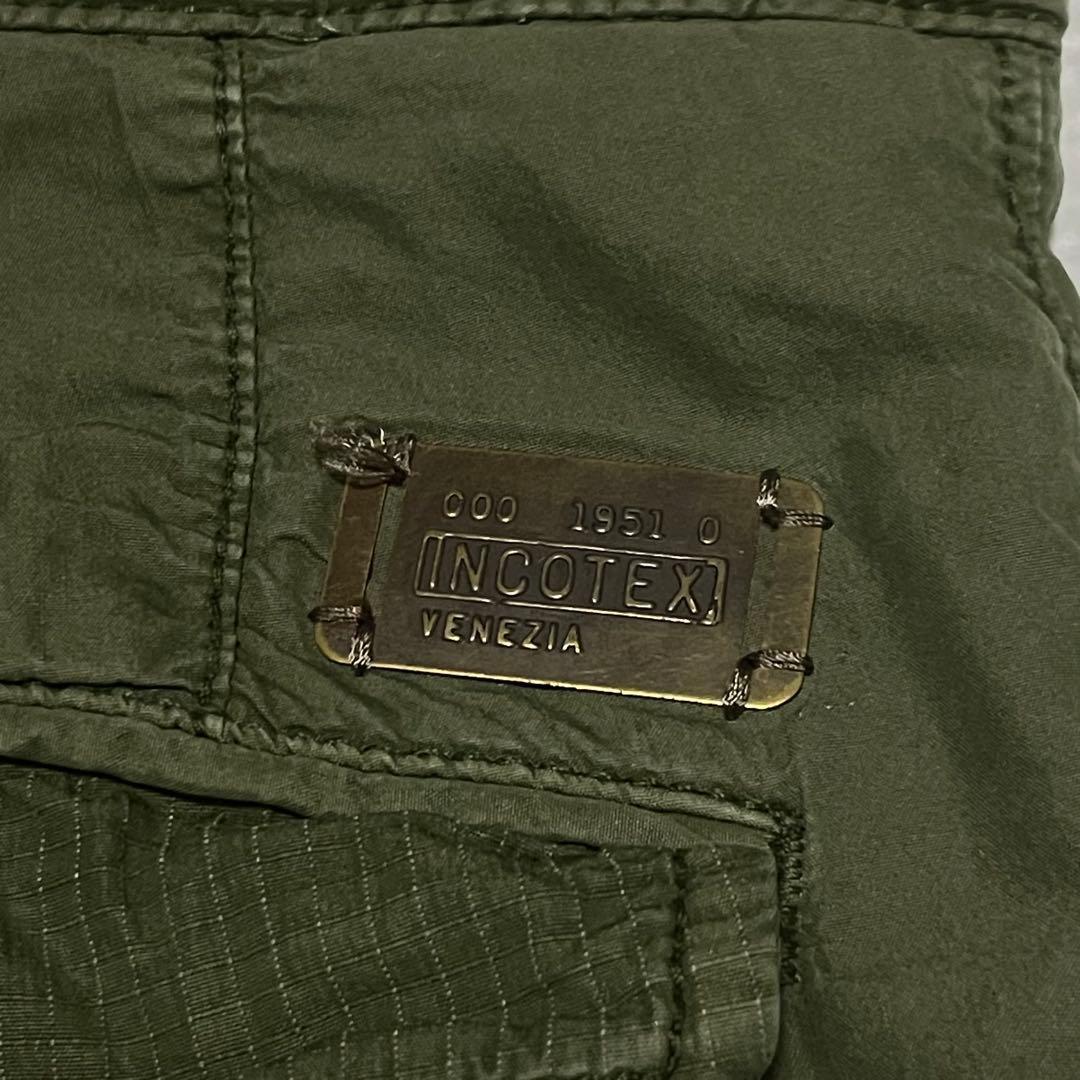 美品 インコテックス ガーメントダイ 加工 テーパード カーゴパンツ メタルロゴ
