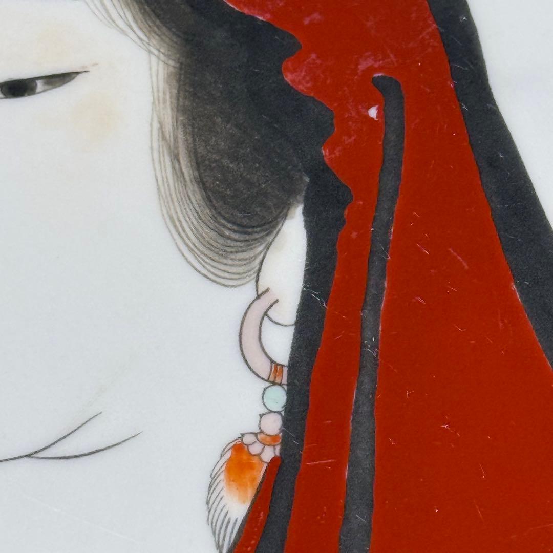 明治後期　オールド深川製磁　美人画　青海波　菩薩　直径39.7cm 　一尺三寸