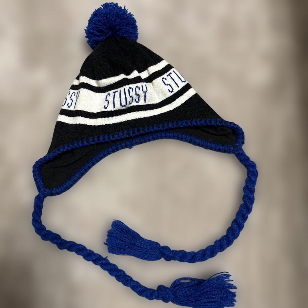 00s ステューシー フライト ボンボン 耳当て付き ニット帽STUSSY