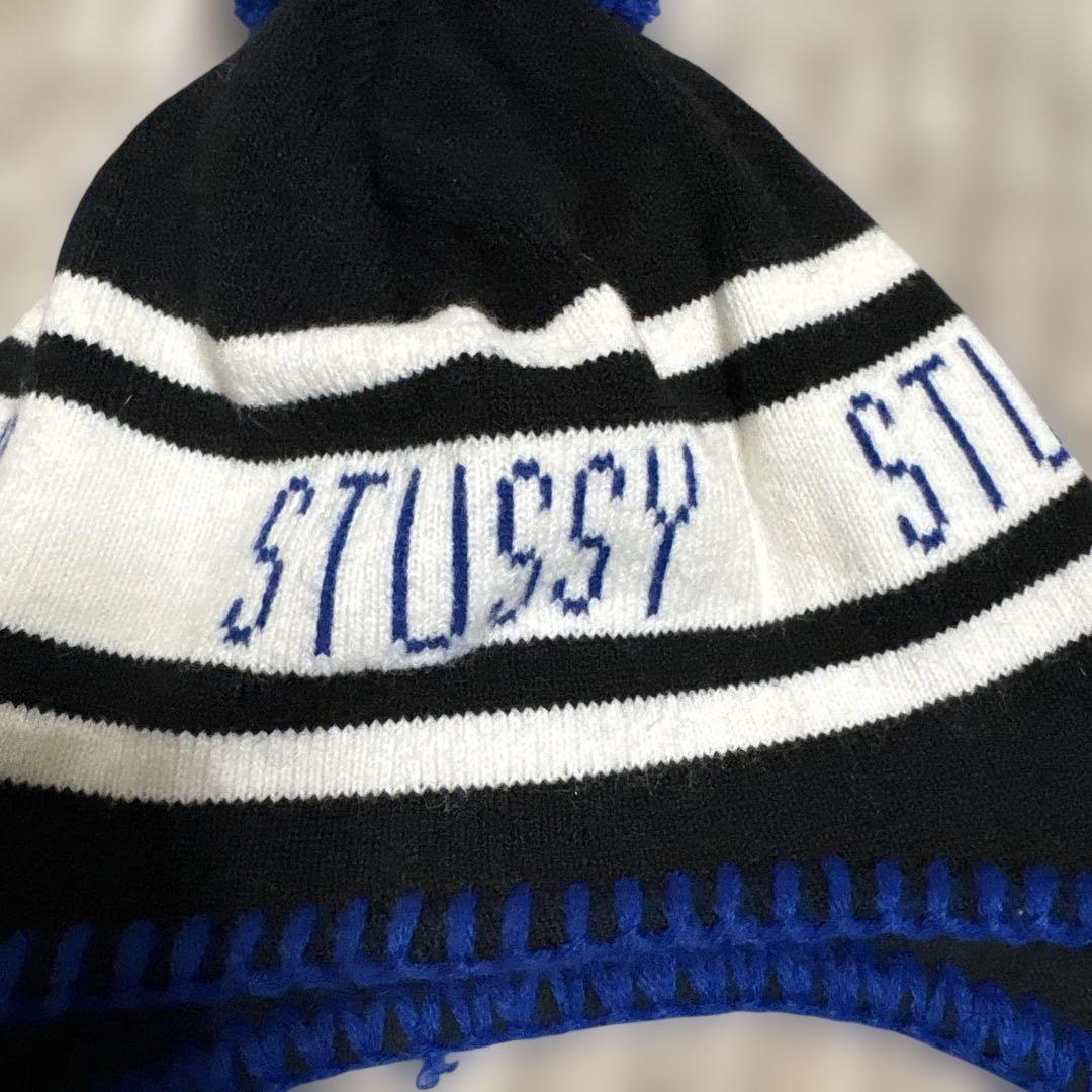 00s ステューシー フライト ボンボン 耳当て付き ニット帽STUSSY