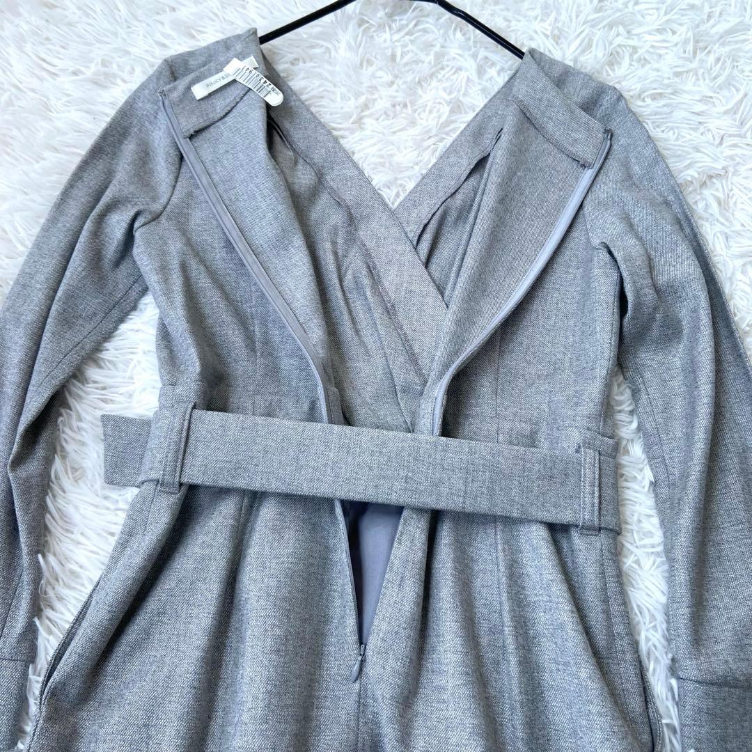美品✨ピンキーアンドダイアン カシュクールタックウールワンピース ベルト グレー