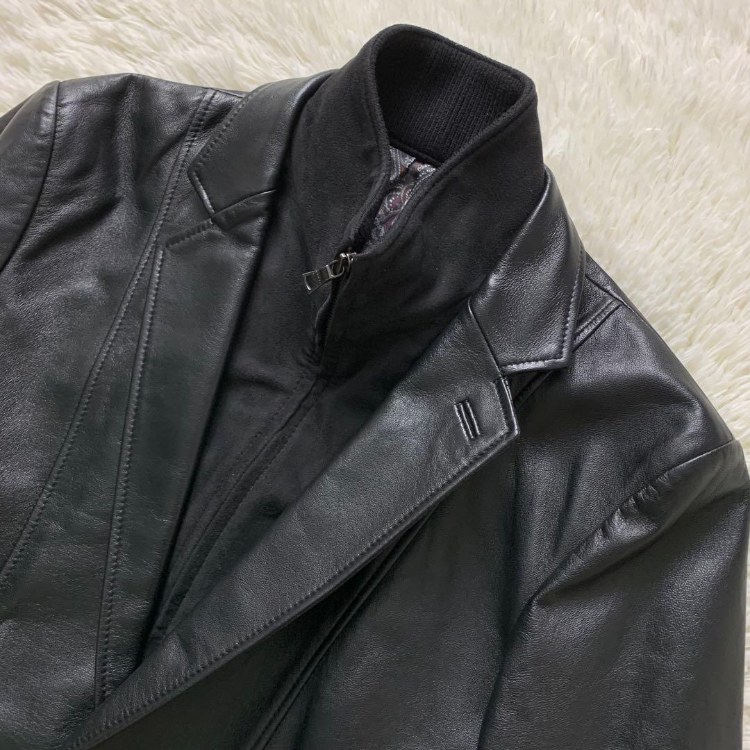 美品■メンズティノラス レザージャケット ラムレザー ブラック ペイズリー L