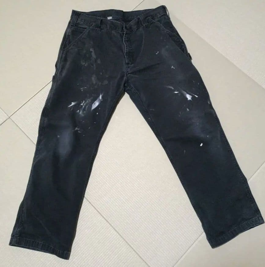 Carharttカーハートワークパンツ38x30黒白ペイント