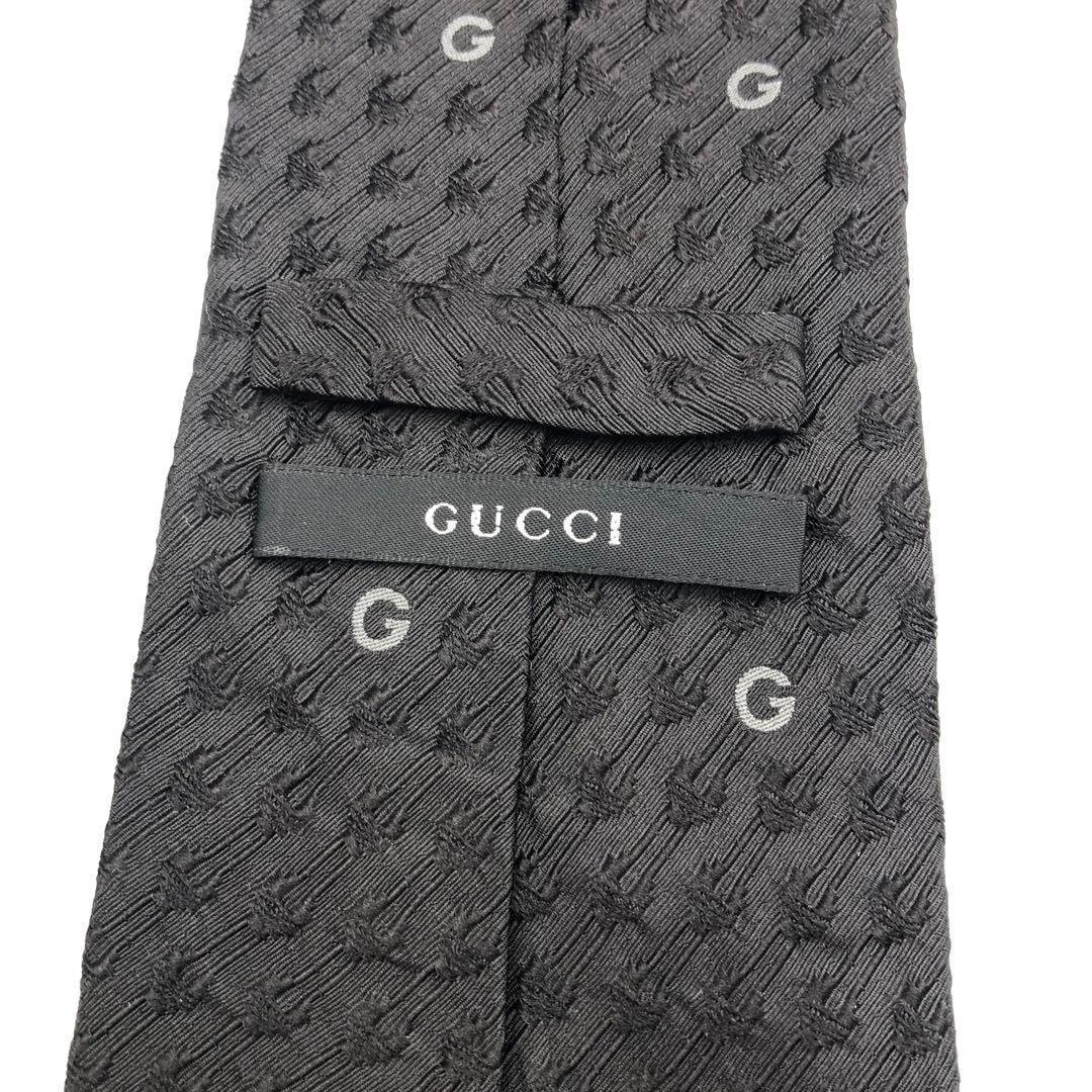 【美品】GUCCI ネクタイ G柄 ホースビット リブ調模様 ブラック