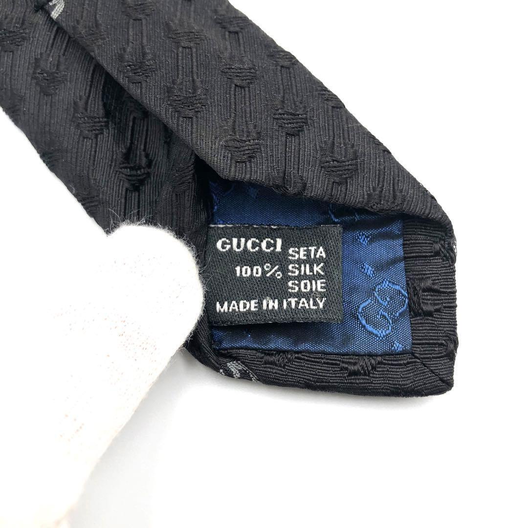 【美品】GUCCI ネクタイ G柄 ホースビット リブ調模様 ブラック
