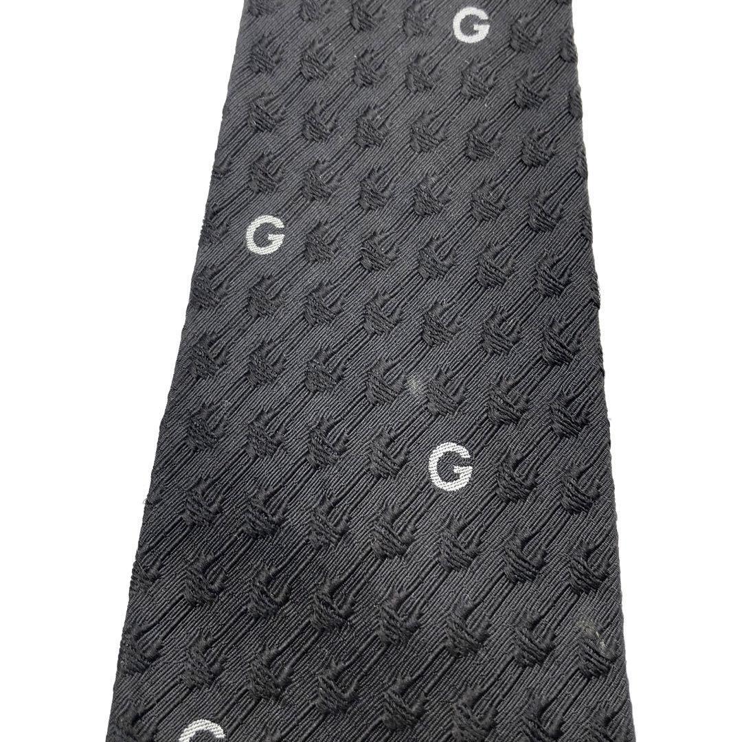 【美品】GUCCI ネクタイ G柄 ホースビット リブ調模様 ブラック