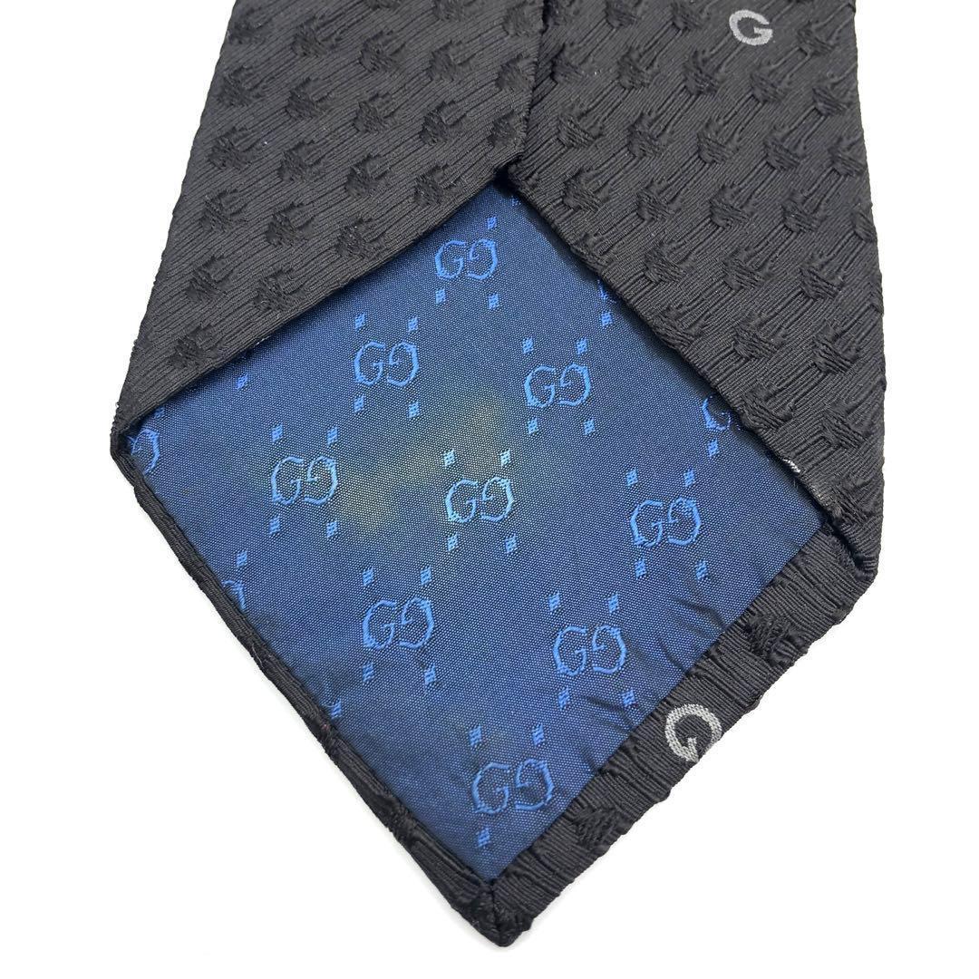 【美品】GUCCI ネクタイ G柄 ホースビット リブ調模様 ブラック