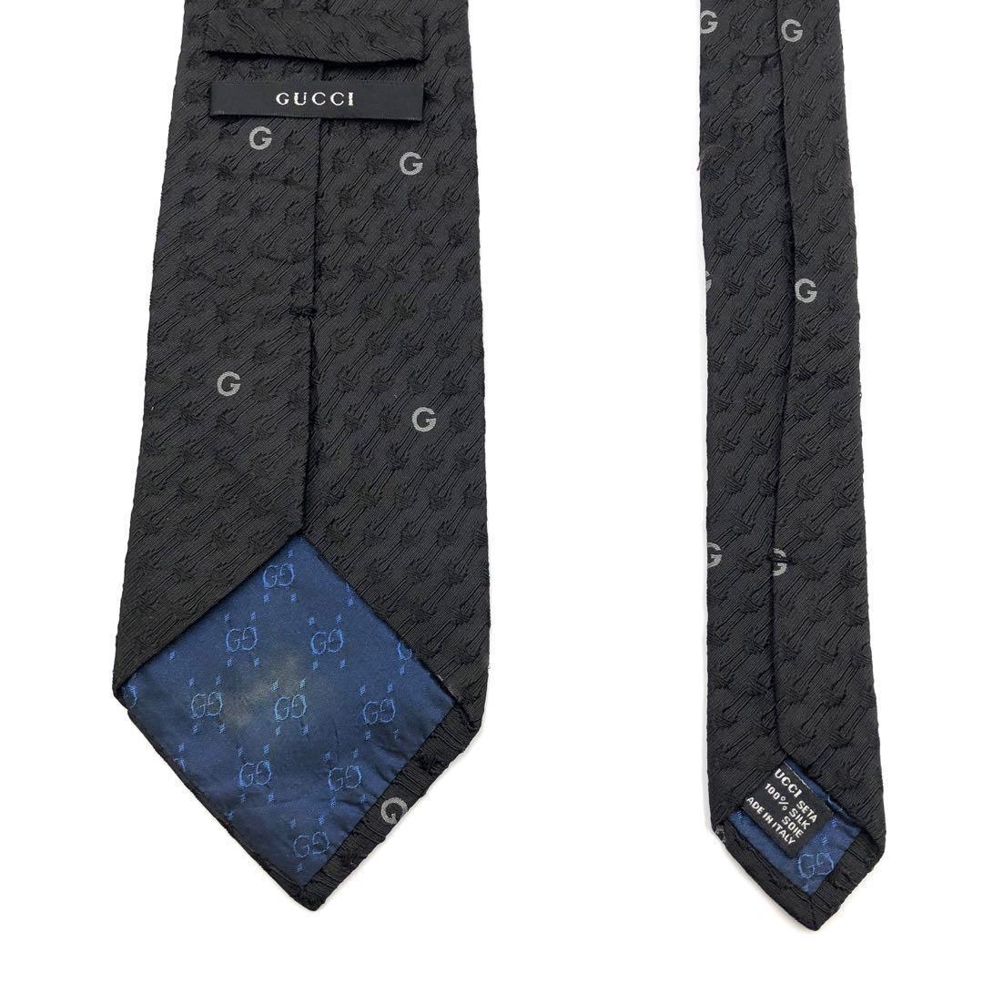 【美品】GUCCI ネクタイ G柄 ホースビット リブ調模様 ブラック