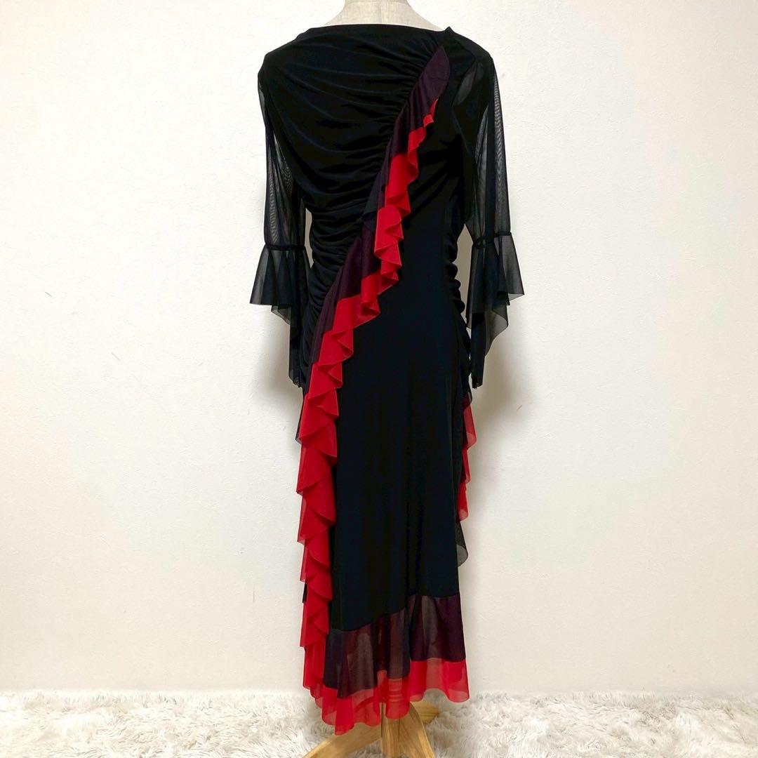 prima boutique ブラック&レッド フリルデザイン シアードレス