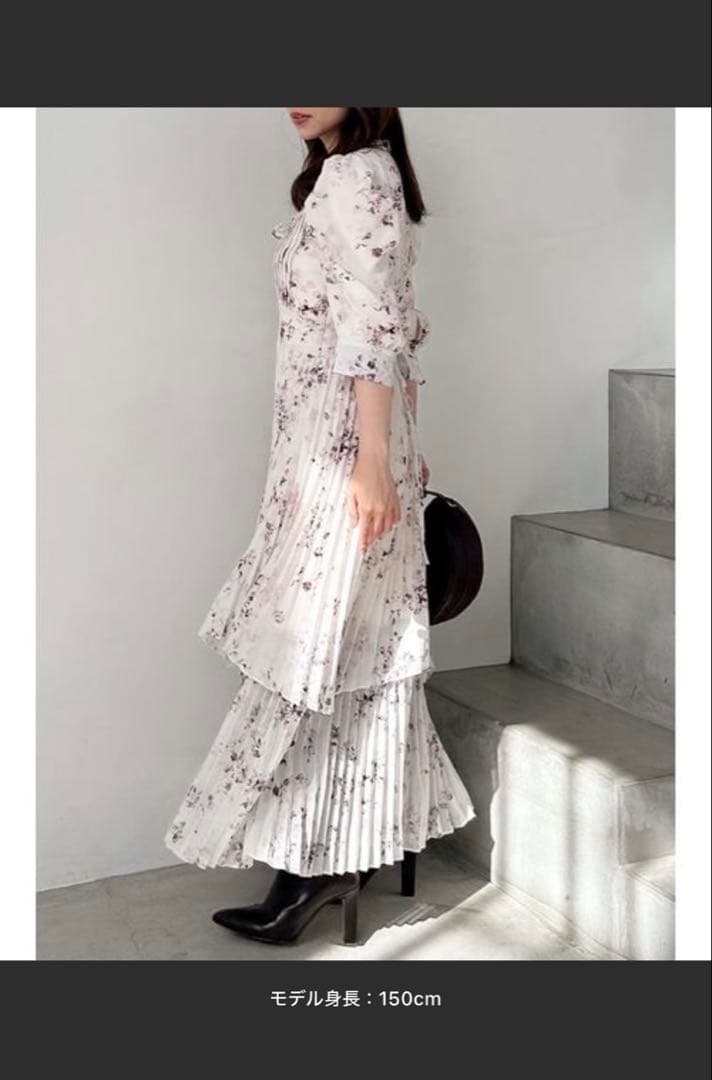 SNIDEL 花柄プリーツ長袖ワンピース