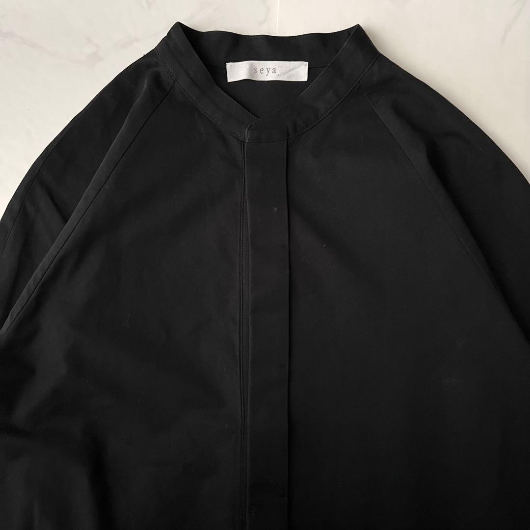 seya. セヤ シャツワンピース ロング マキシ丈 黒ブラック 比翼ボタン S