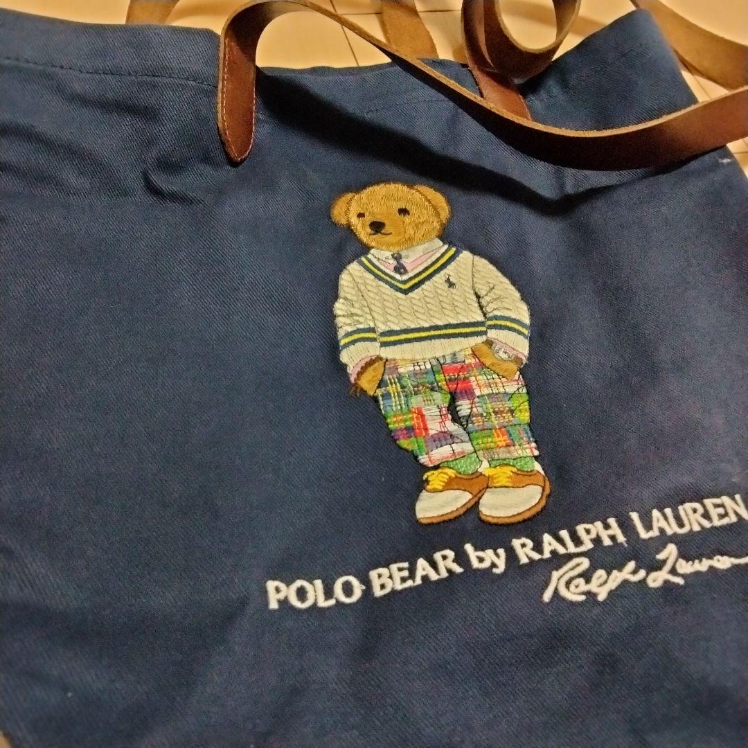 人気　ポロ ラルフローレン ポロベア 刺繍 トートバッグ ネイビー