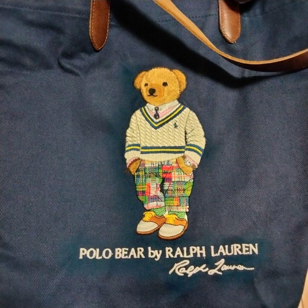 人気　ポロ ラルフローレン ポロベア 刺繍 トートバッグ ネイビー