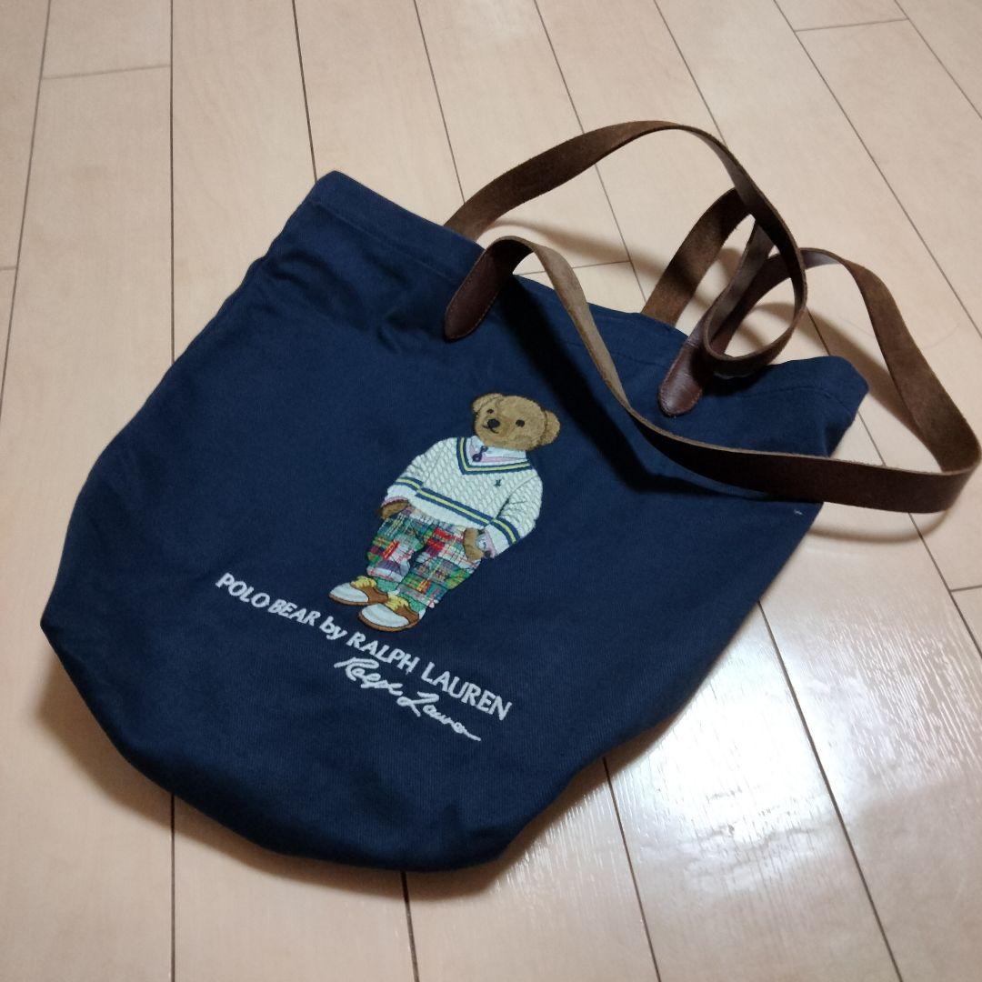 人気　ポロ ラルフローレン ポロベア 刺繍 トートバッグ ネイビー