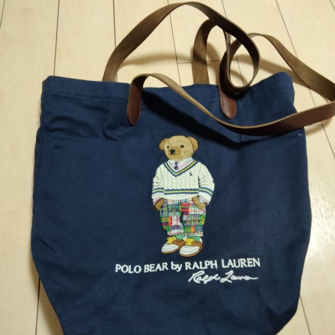 人気　ポロ ラルフローレン ポロベア 刺繍 トートバッグ ネイビー