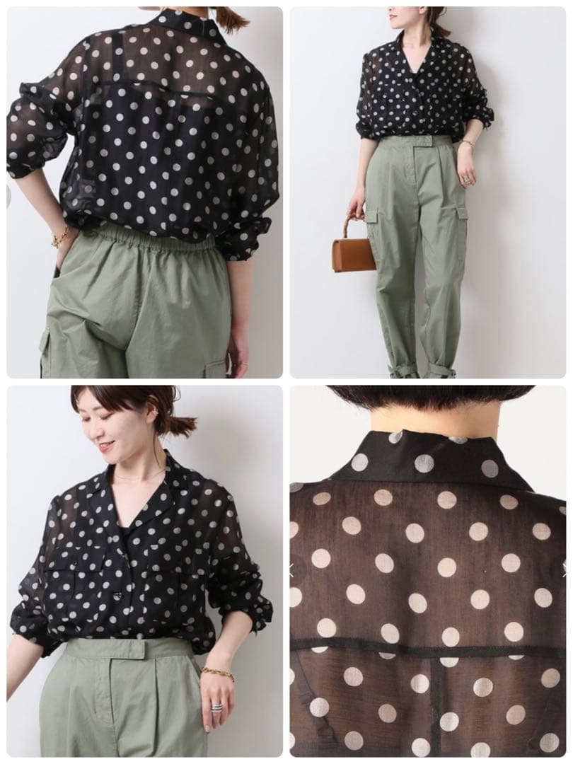 spick&span シアードットサファリ シャツ　ブラック　透け感　F