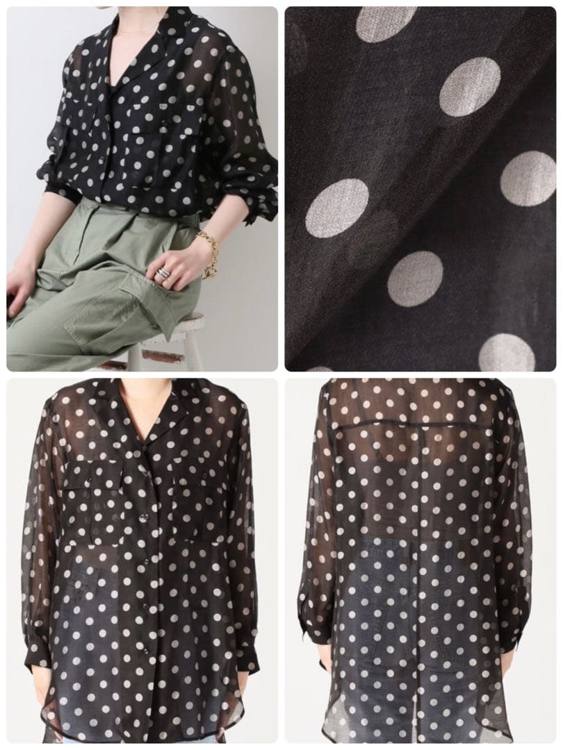 spick&span シアードットサファリ シャツ　ブラック　透け感　F