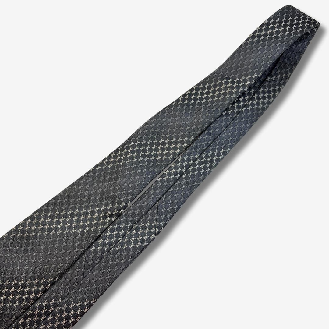 LOUIS VUITTON シルクネクタイ LVロゴ 格子柄 グレー