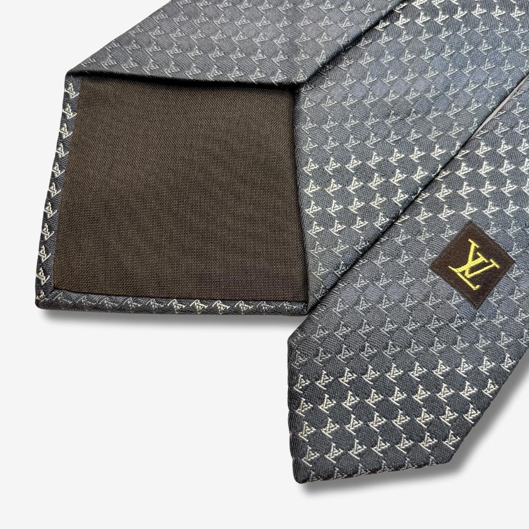 LOUIS VUITTON シルクネクタイ LVロゴ 格子柄 グレー
