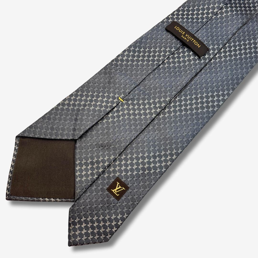 LOUIS VUITTON シルクネクタイ LVロゴ 格子柄 グレー