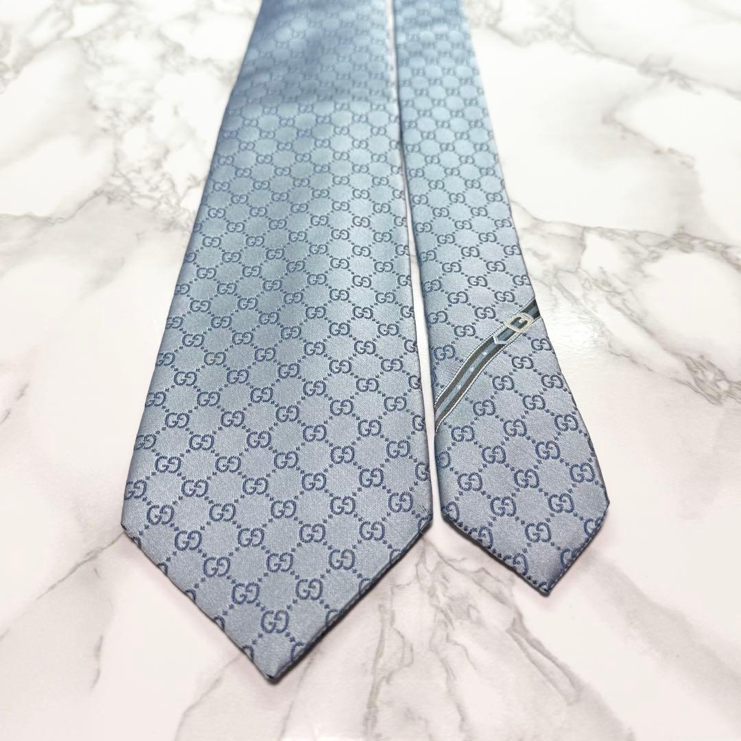 ✨美品✨ 旧タグ GUCCI ネクタイ シルク100% GG柄 ツヤ 水色