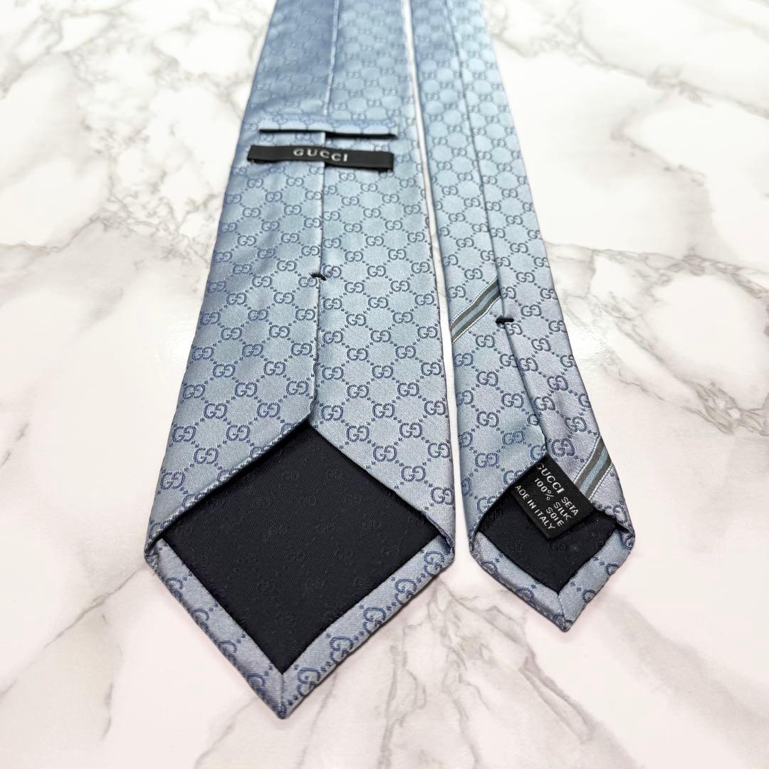 ✨美品✨ 旧タグ GUCCI ネクタイ シルク100% GG柄 ツヤ 水色