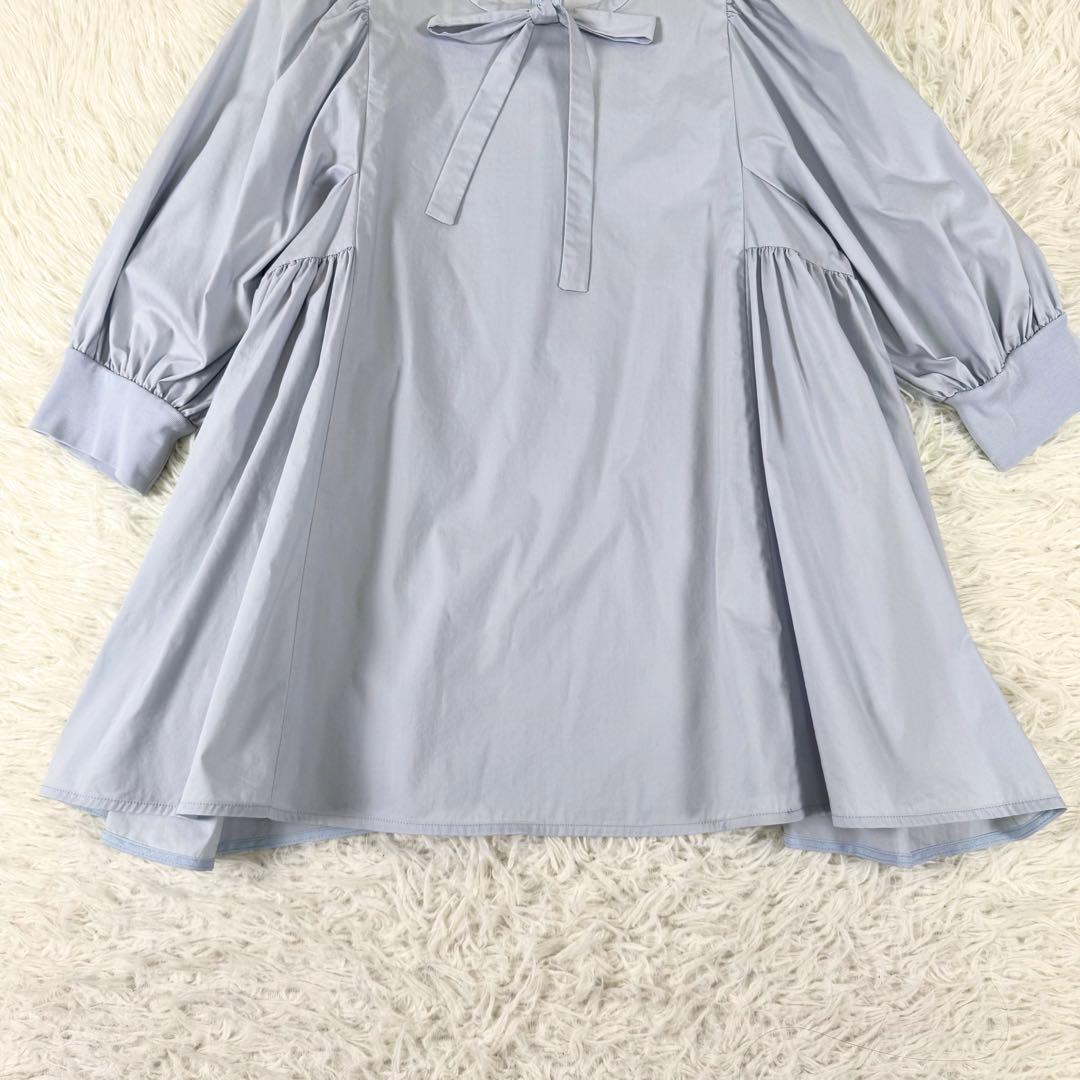 美品✨ ヨリ サイドギャザーパフブラウス ボウタイ リボン 洗える Sサイズ