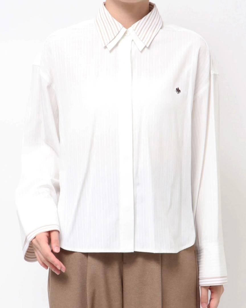 美品POLO BCSコラボ レイヤードカラーカフスシャツ ホワイト ストライプ