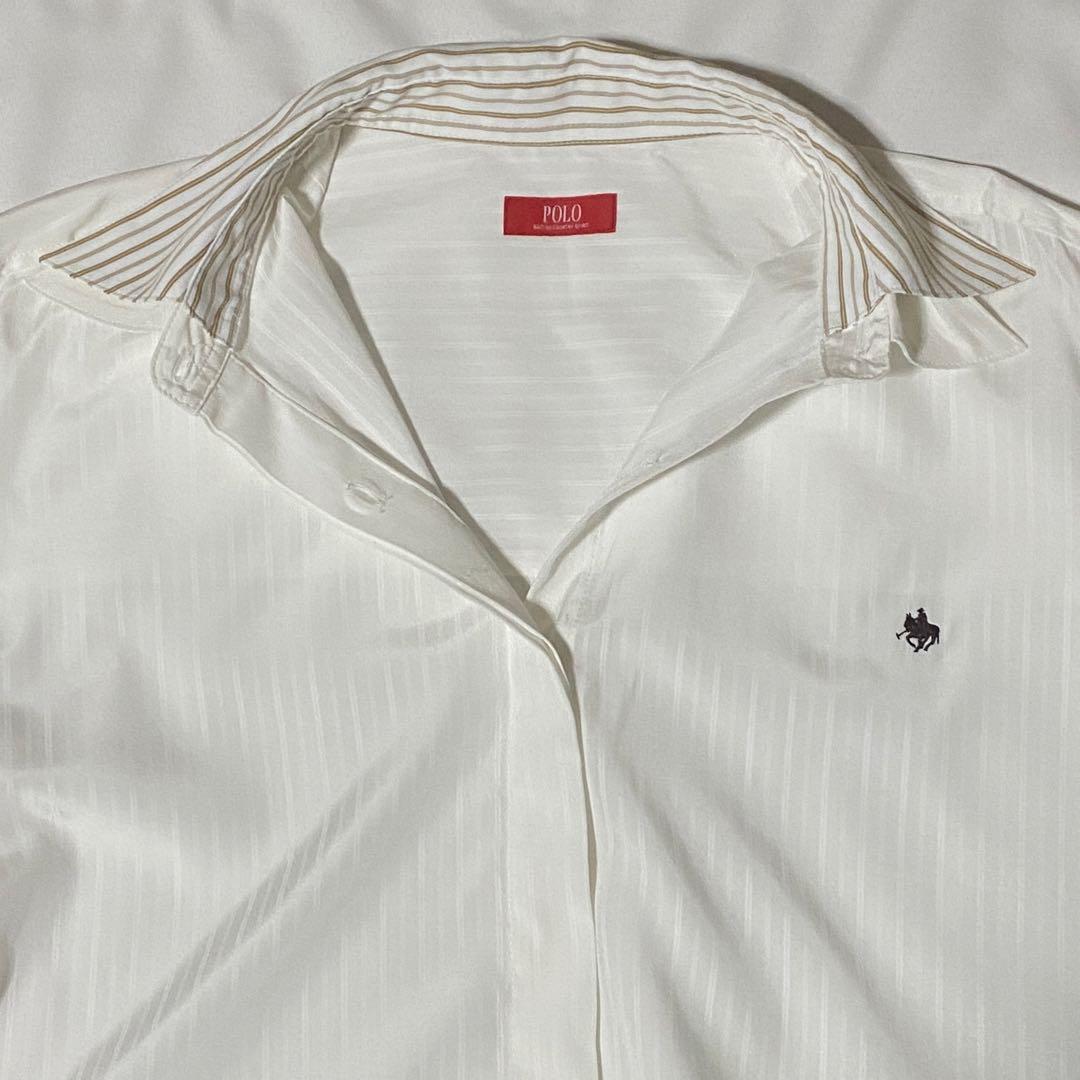 美品POLO BCSコラボ レイヤードカラーカフスシャツ ホワイト ストライプ