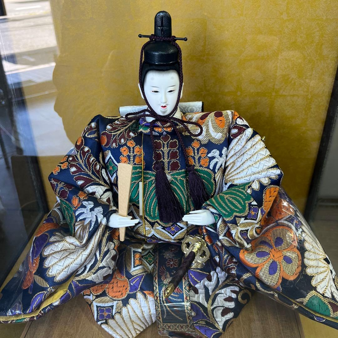 わかさや人形店閉店処分　天神様 五月人形 桑ガラスケース付き