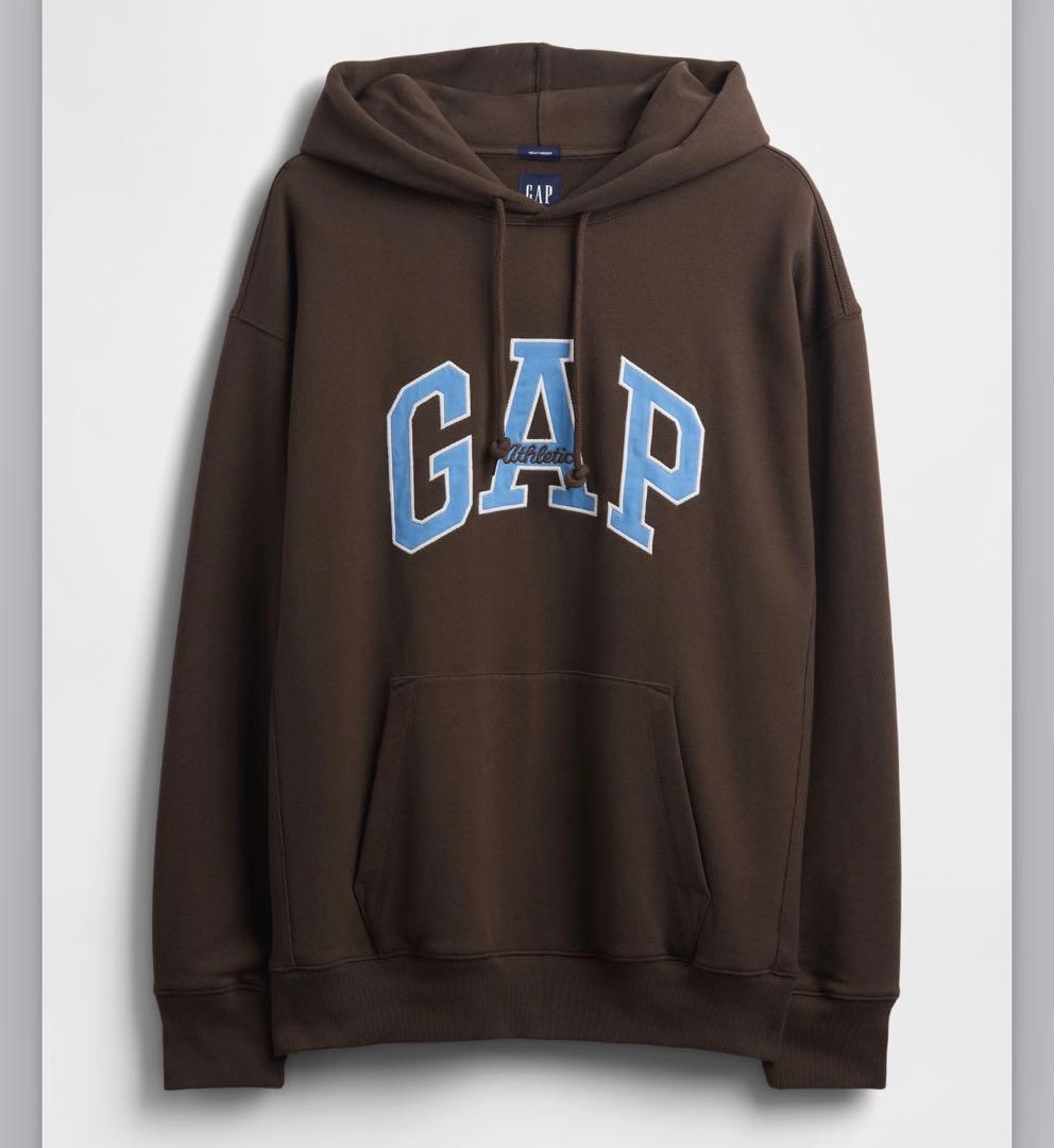 GAP ヘビーウェイト オーバーサイズ GAPロゴパーカー ブラウン