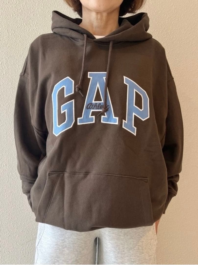 GAP ヘビーウェイト オーバーサイズ GAPロゴパーカー ブラウン