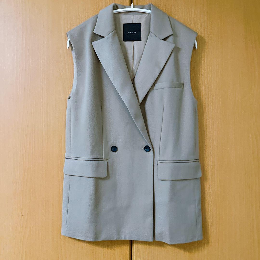 【美品】ウールブレンドツイルオーバージレ ベージュ anuans アニュアンス