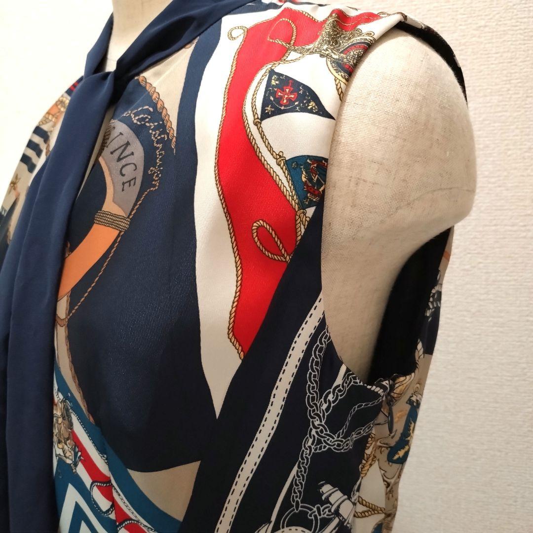 【良品】ロイスクレヨン スカーフコラージュ　ワンピース リボン　ボウタイ　柄物