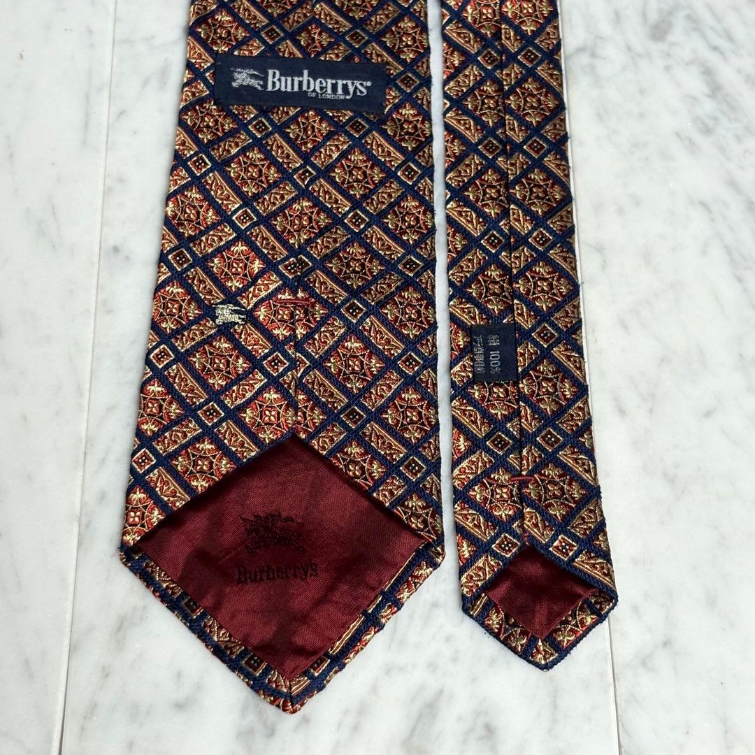BURBERRY ネクタイ ネイビー レッド 幾何学模様 ロゴ柄