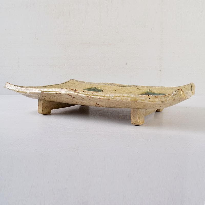 ジムシム　北大路魯山人作　黄瀬戸　織部蕪文　爼大皿　共箱　D　R8120C