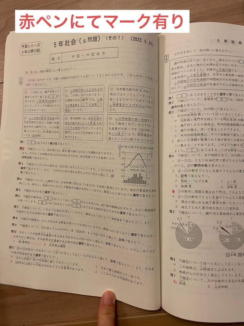 四谷大塚　予習シリーズ　週テスト問題集 5年 上下　社会理科　2022年度実施