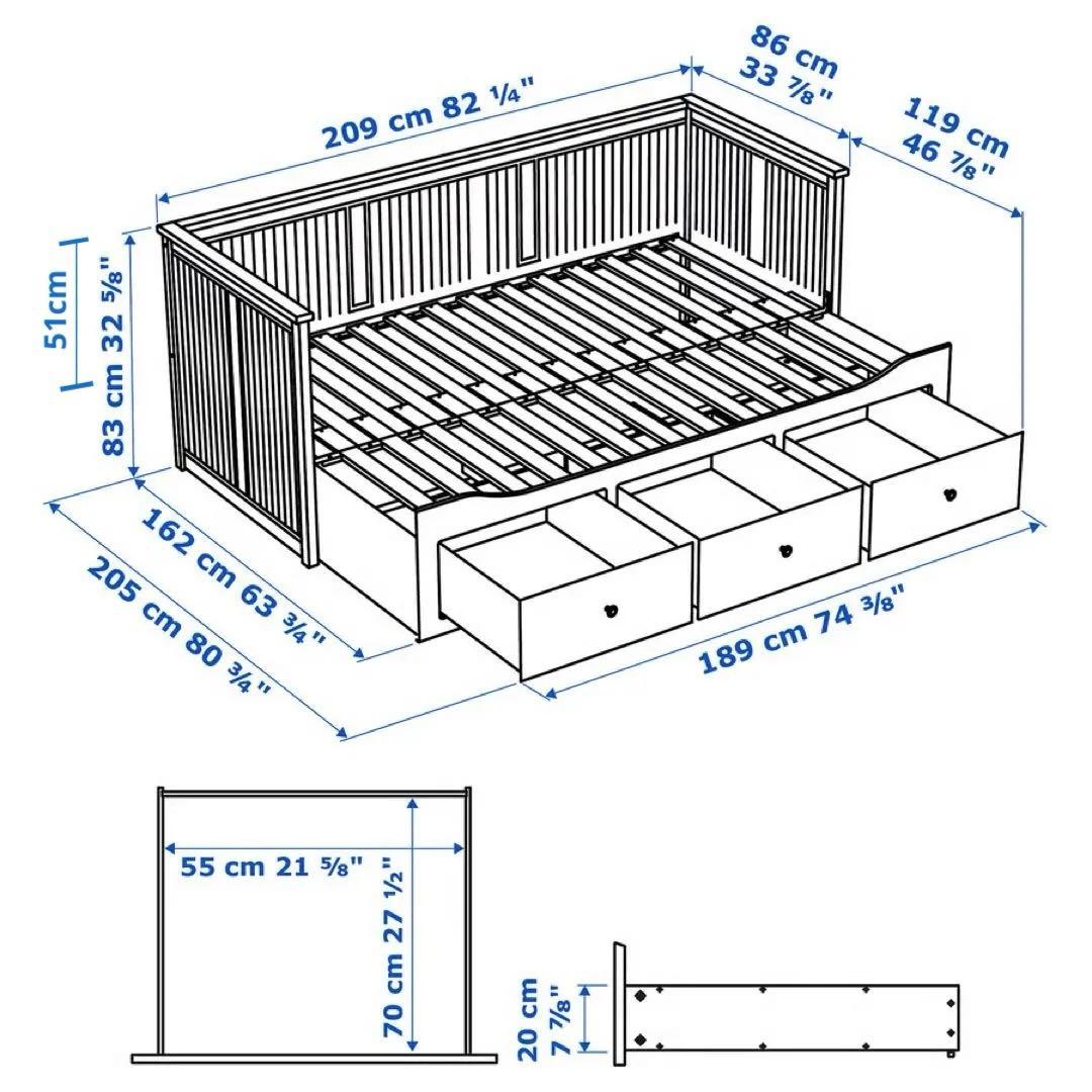 IKEA HEMNES ソファベッド グレー マットレス2枚付き