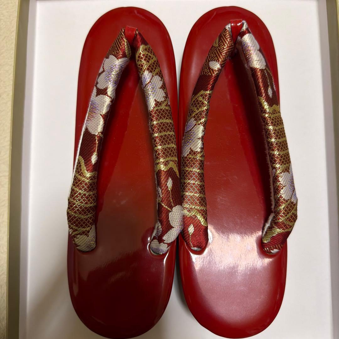 和装用バッグ 草履セット LLサイズ 花柄 赤系 成人式 卒業式 美品