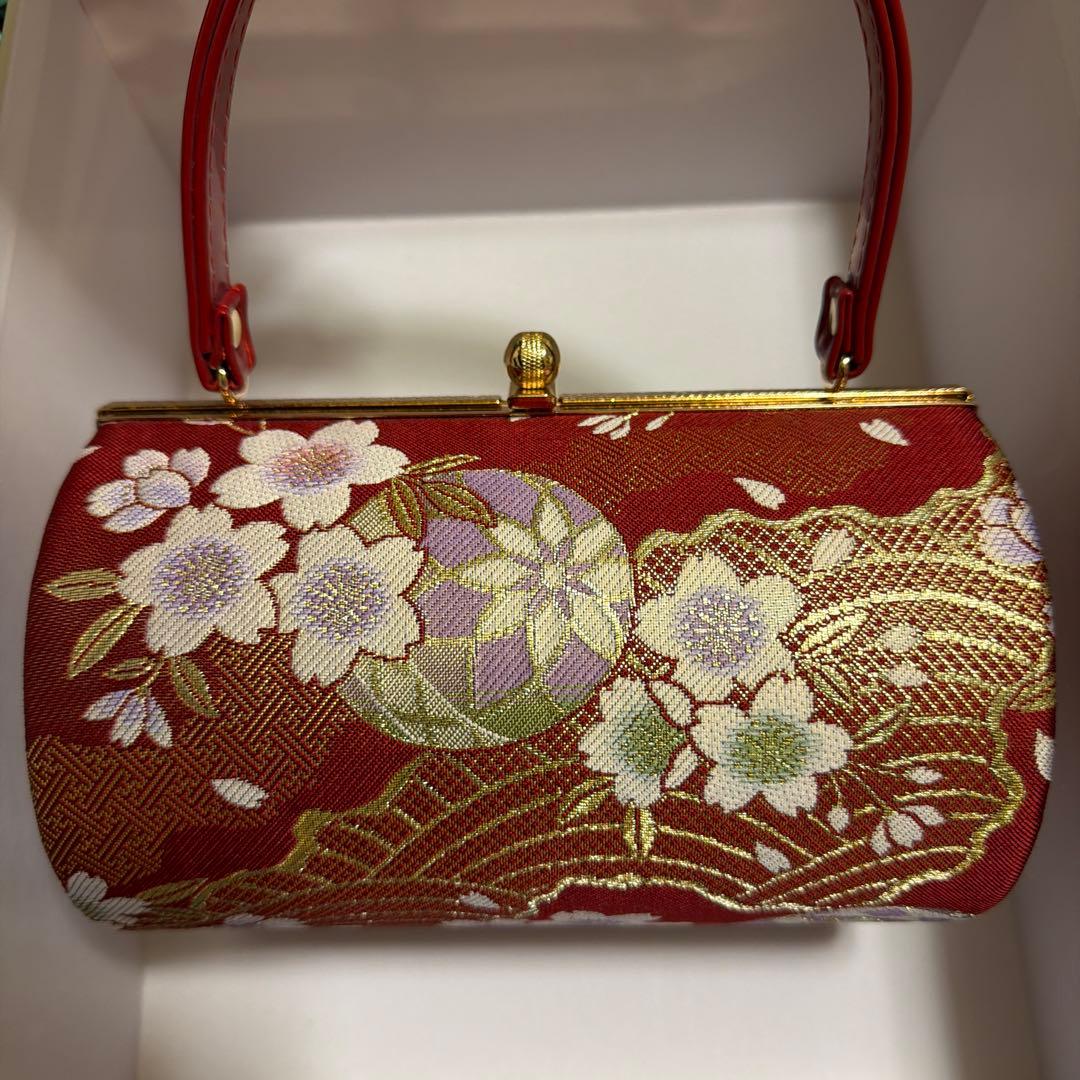 和装用バッグ 草履セット LLサイズ 花柄 赤系 成人式 卒業式 美品