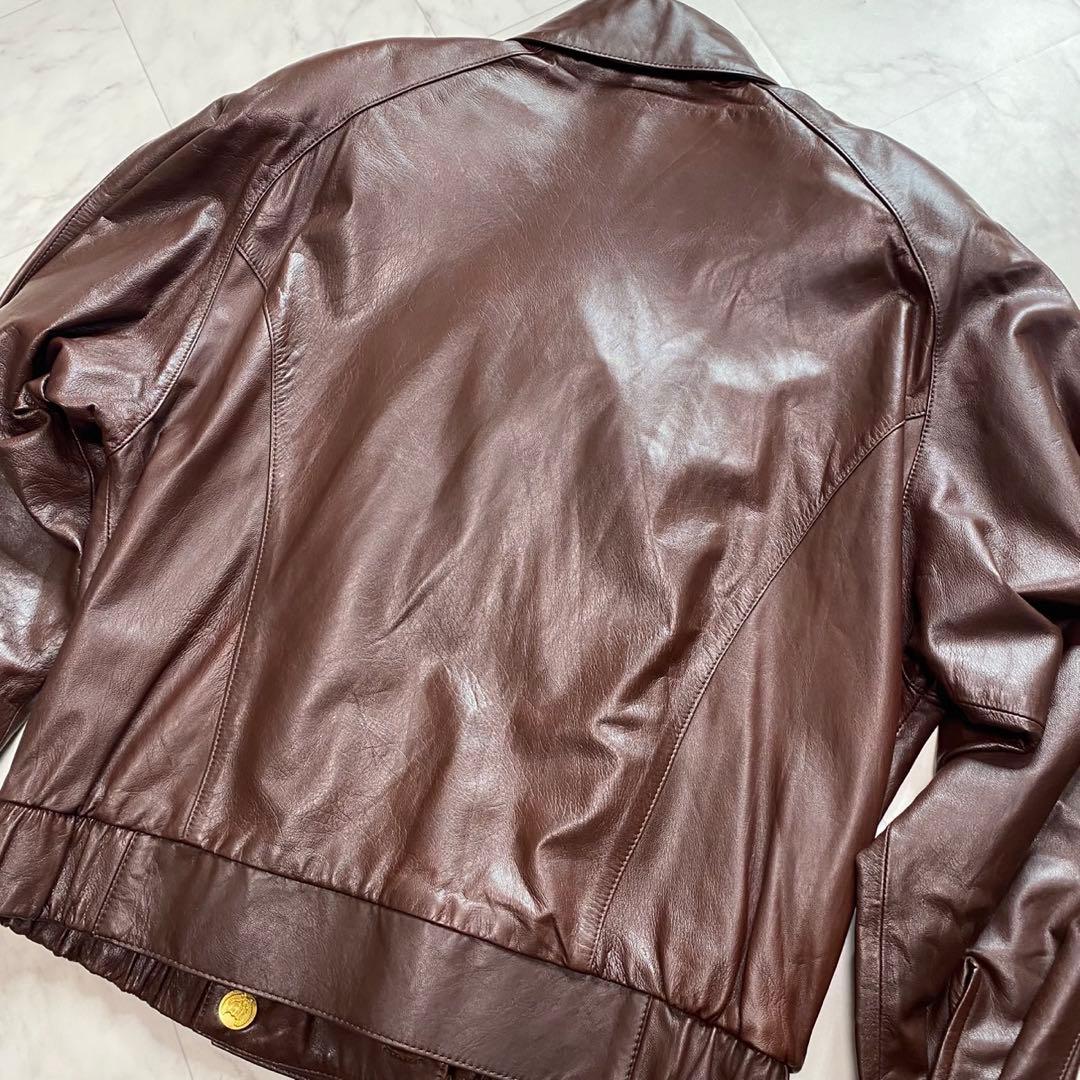 VINTAGE 古着　羊革　レザージャケット　金ボタン　ダブル　L ブラウン