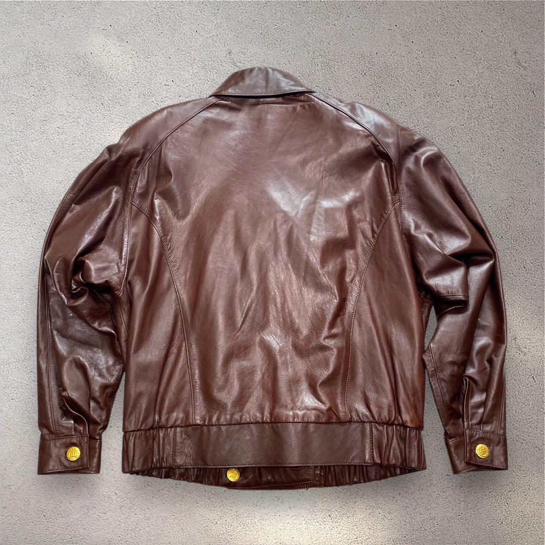 VINTAGE 古着　羊革　レザージャケット　金ボタン　ダブル　L ブラウン
