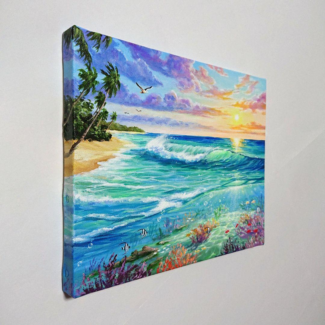 【碧い海】アクリル画 F3 風景画 絵画 海の絵