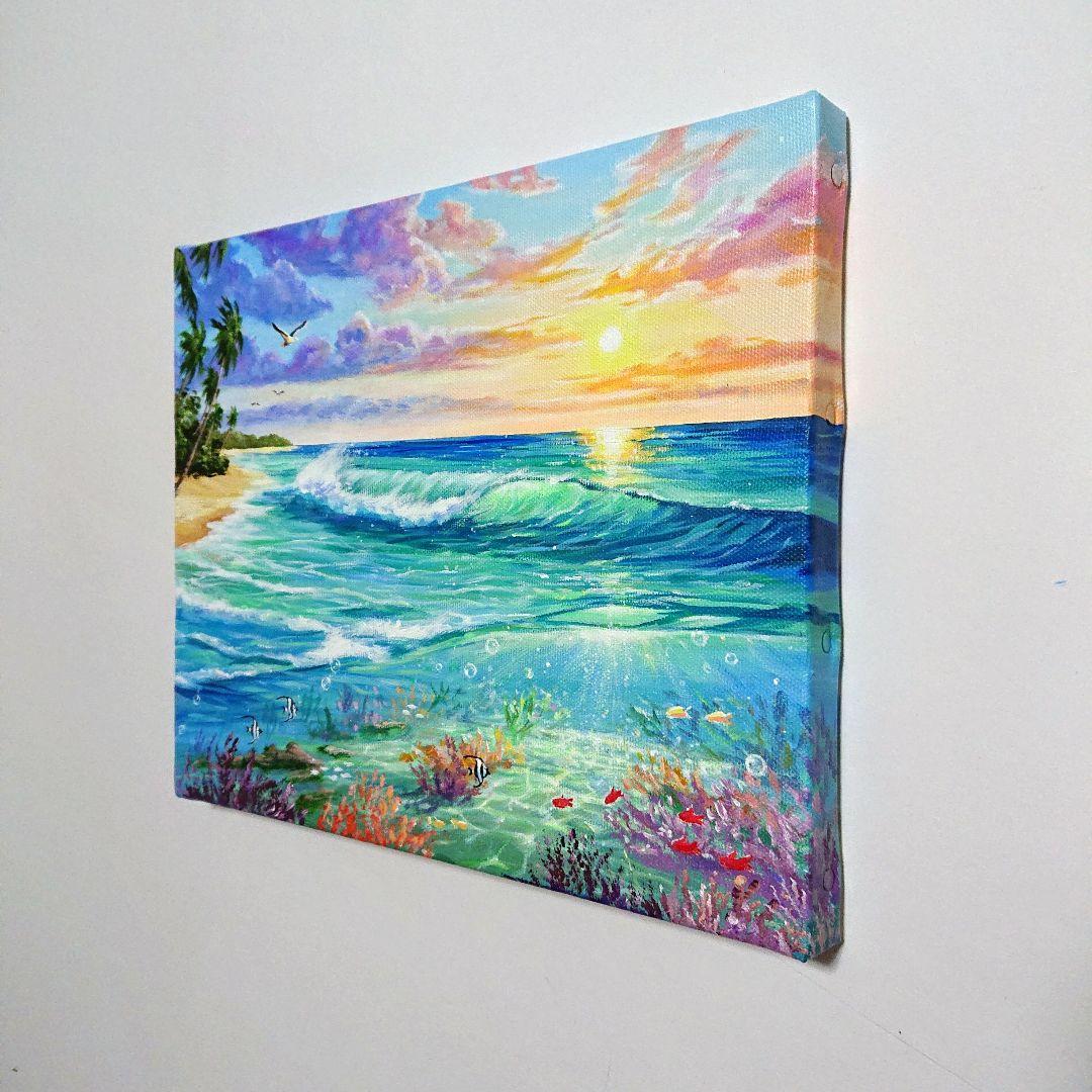 【碧い海】アクリル画 F3 風景画 絵画 海の絵